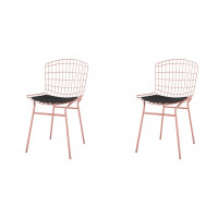 Manhattan Comfort 2-197AMC5 Madeline Chair, Set of 2 with Seat Cushion in Rose Pink Gold and Black